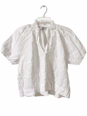 Olivia James The Label White Ruffle Neck Puff Sleeve Blouse Size L